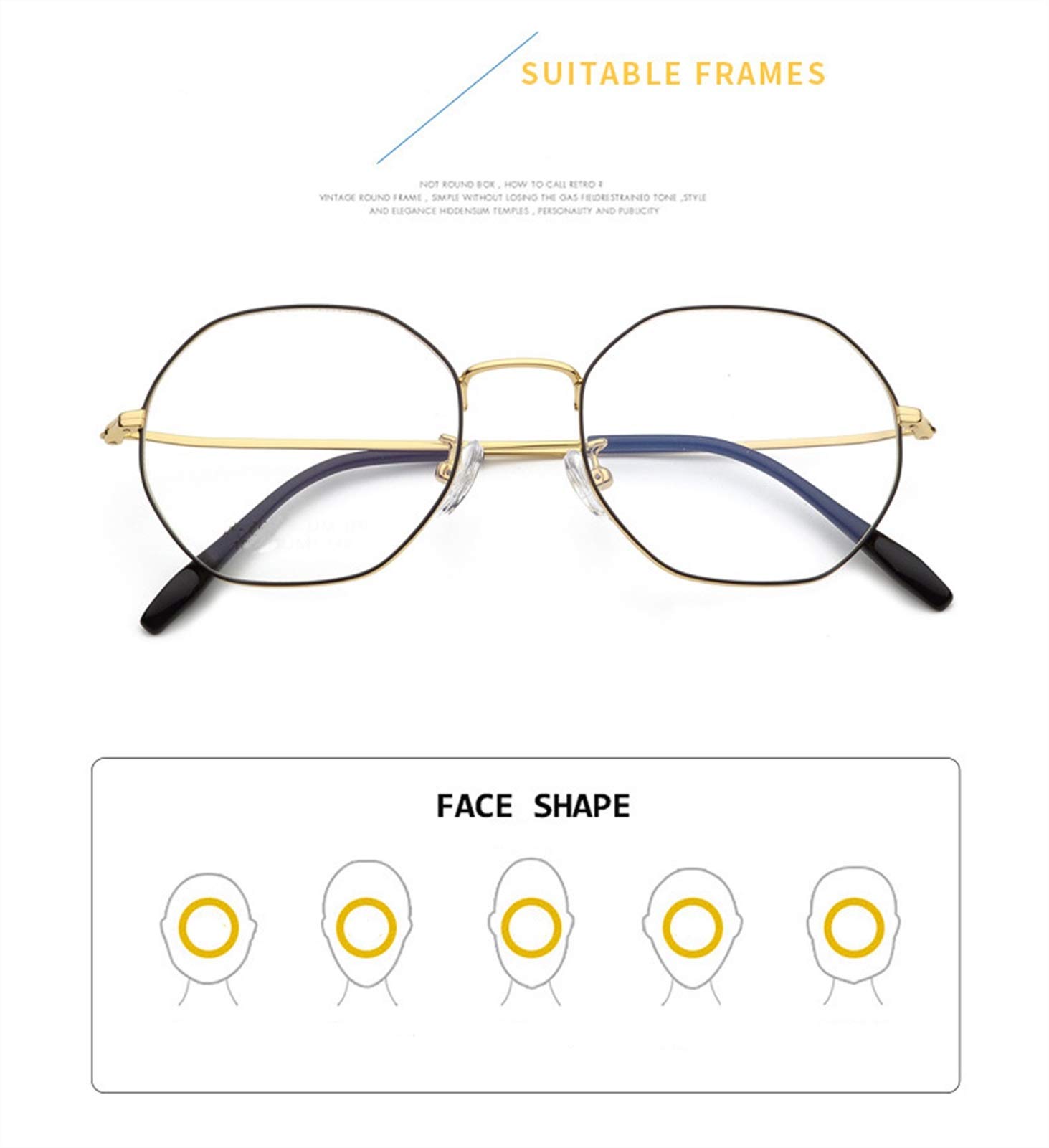 Blaulichtfilter Brille Polygon Brillengestell Aus Reinem Titan for Damen Strahlenschutzbrille Weibliche Runde Gesichtsbrille Anti-blaues Licht Und Flaches Licht Ideal for Spiele, Computer Und Lesen