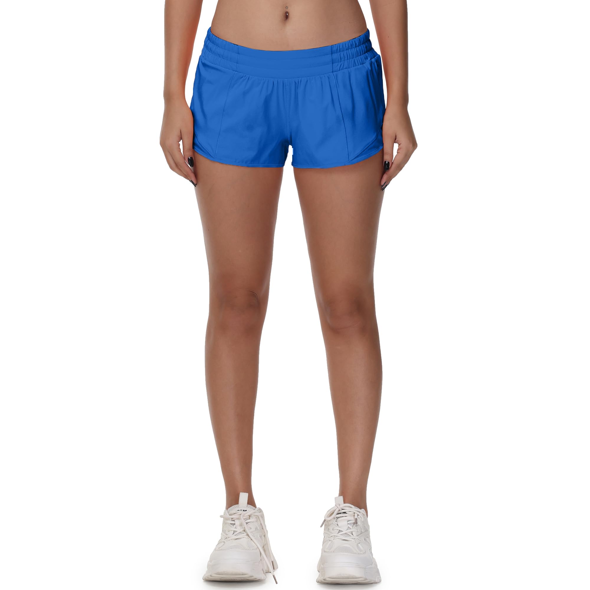 MCEDARWomen's Running Shorts Low Waisted 2.5"，Lightweight Active Workout Quick Dry Gym Athletic Sports Shorts Zip Pocket