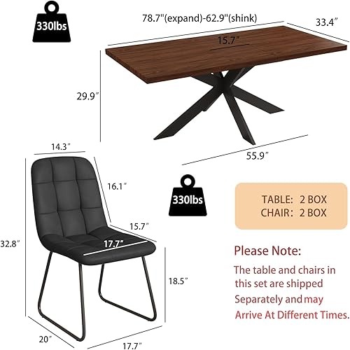 Miniatura 7 de ZckyCine Juego de mesa de comedor expandible para 6-8 personas, mesa de cocina rectangular moderna, extensible de 63 a 79 pulgadas, acabado de