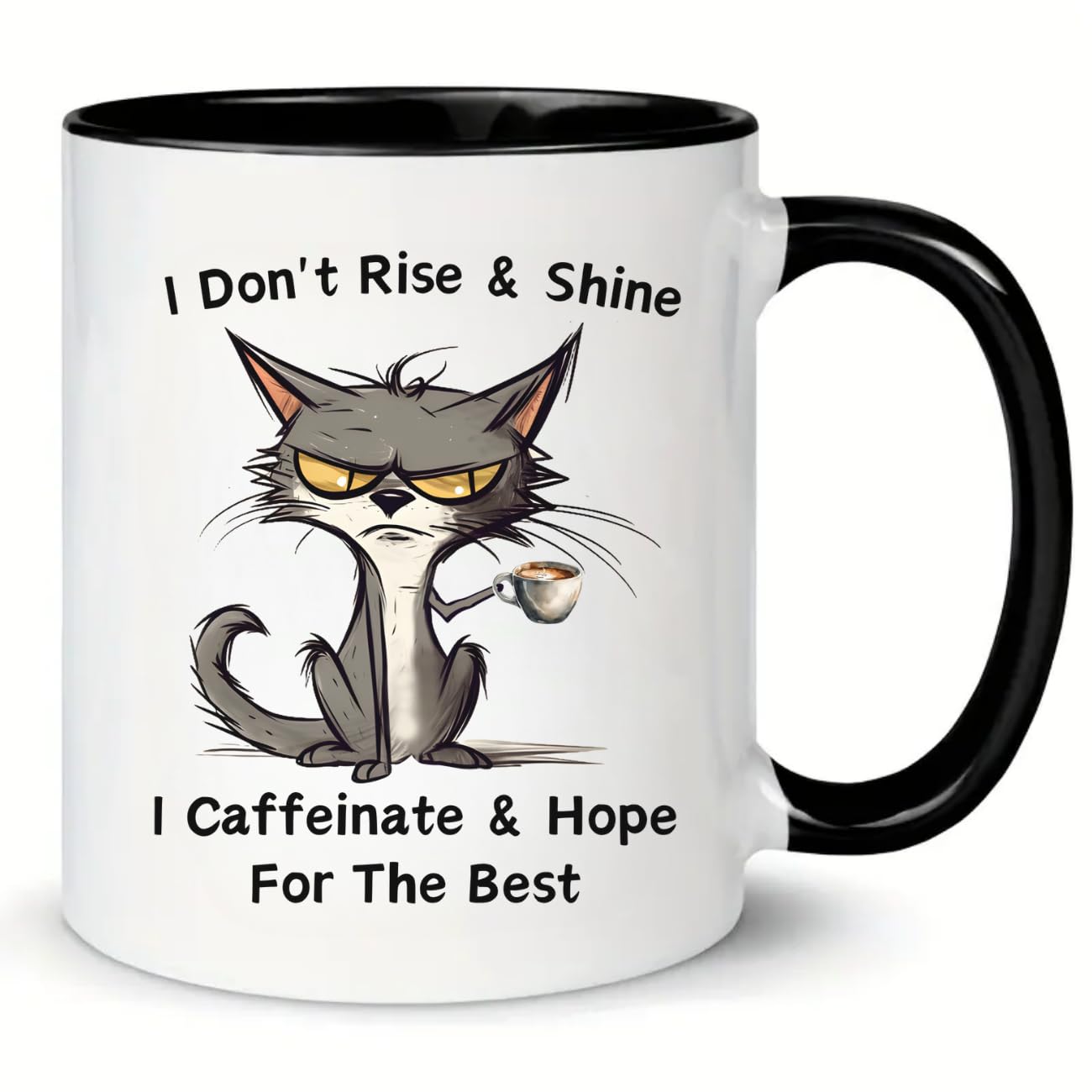 MissDaisyCat Mug, Cat Gifts, Cat Lover Gift, I Don't Rise & Shine I Caffeinate And Hope For The Best Mug, Cat Mom, Cat Dad, Funny Coffee Mug Gift