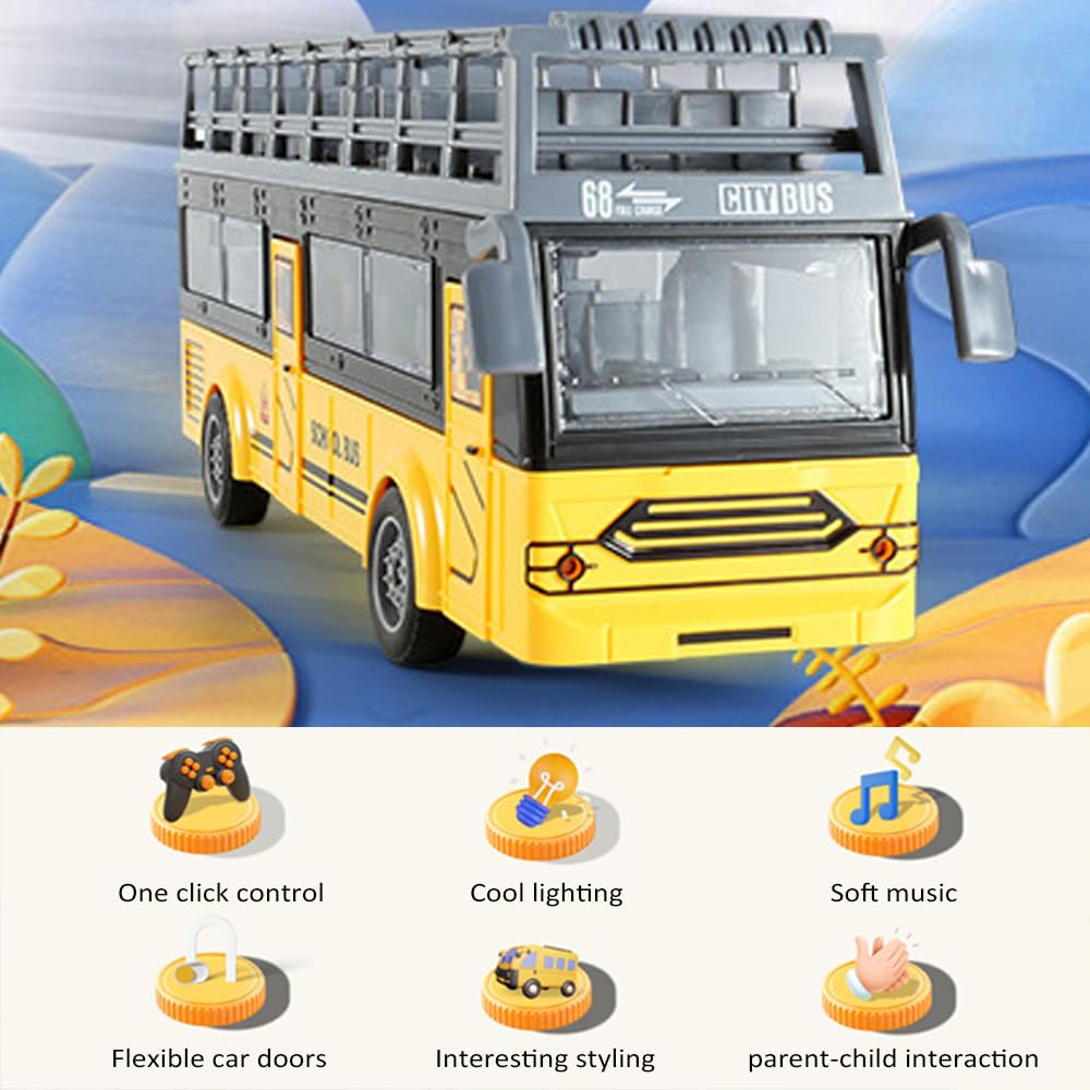 Bus télécommandé, RC Bus Voiture télécommandée 1/30 4CH avec Musique légère, Porte ouvrante, Bus Jouet d'interaction Parent-Enfant