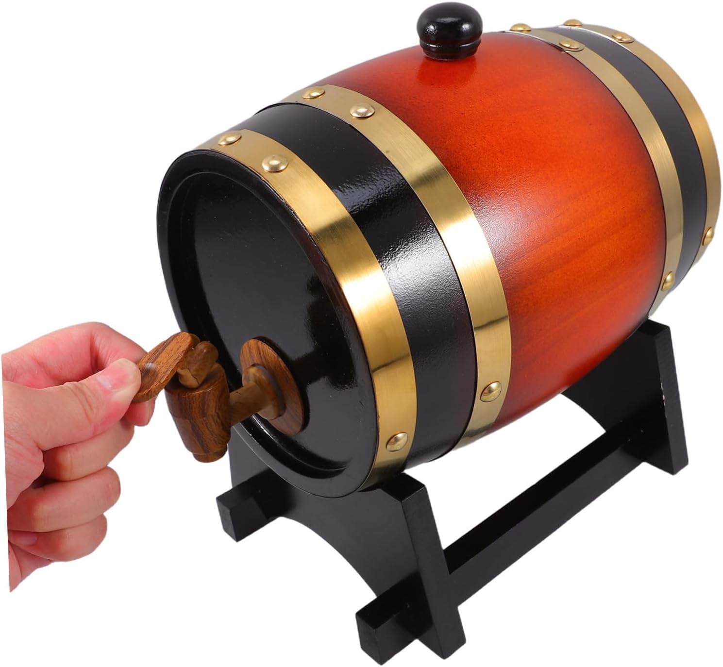 PRETYZOOM Wooden Wine Barrel with Stand and Tap Home Bar Beverage Dispenser Small Beer Barrel for Parties