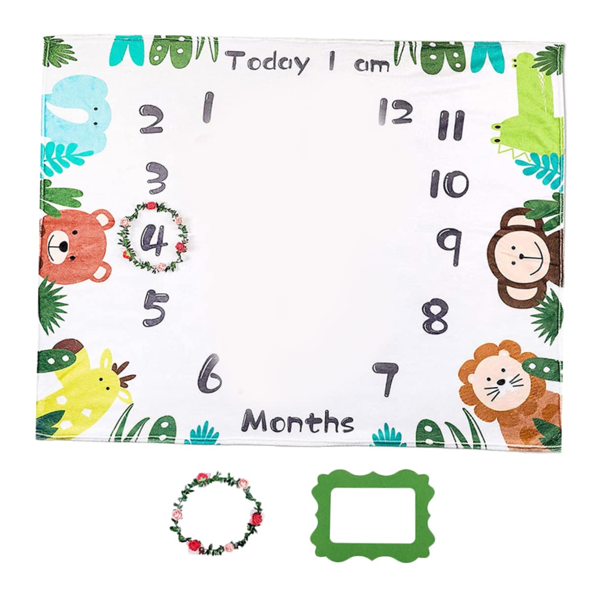 Couverture flanelle photo bébé avec cadre fleuri pour tapis étape mensuel
