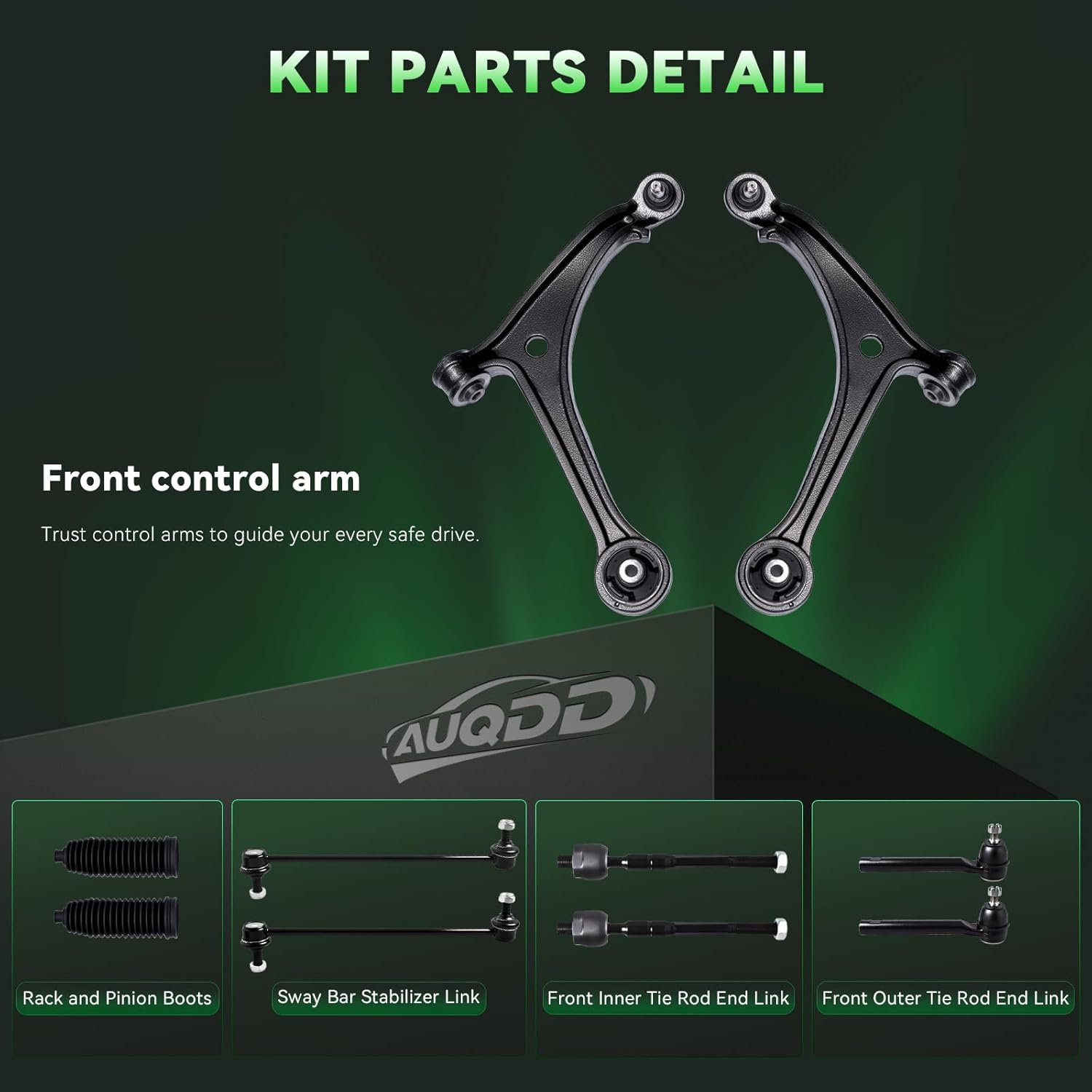 10Pc Front End Suspension Kit Fit For 2005-2010 Ho-nda Odyssey, 2 Lower Control Arm Ball Joint 2 Sway Bar Link 4 Outer & Inner Tie Rod End 2 Boots (# K620504 K620505 K750304 EV800226 ES800224)