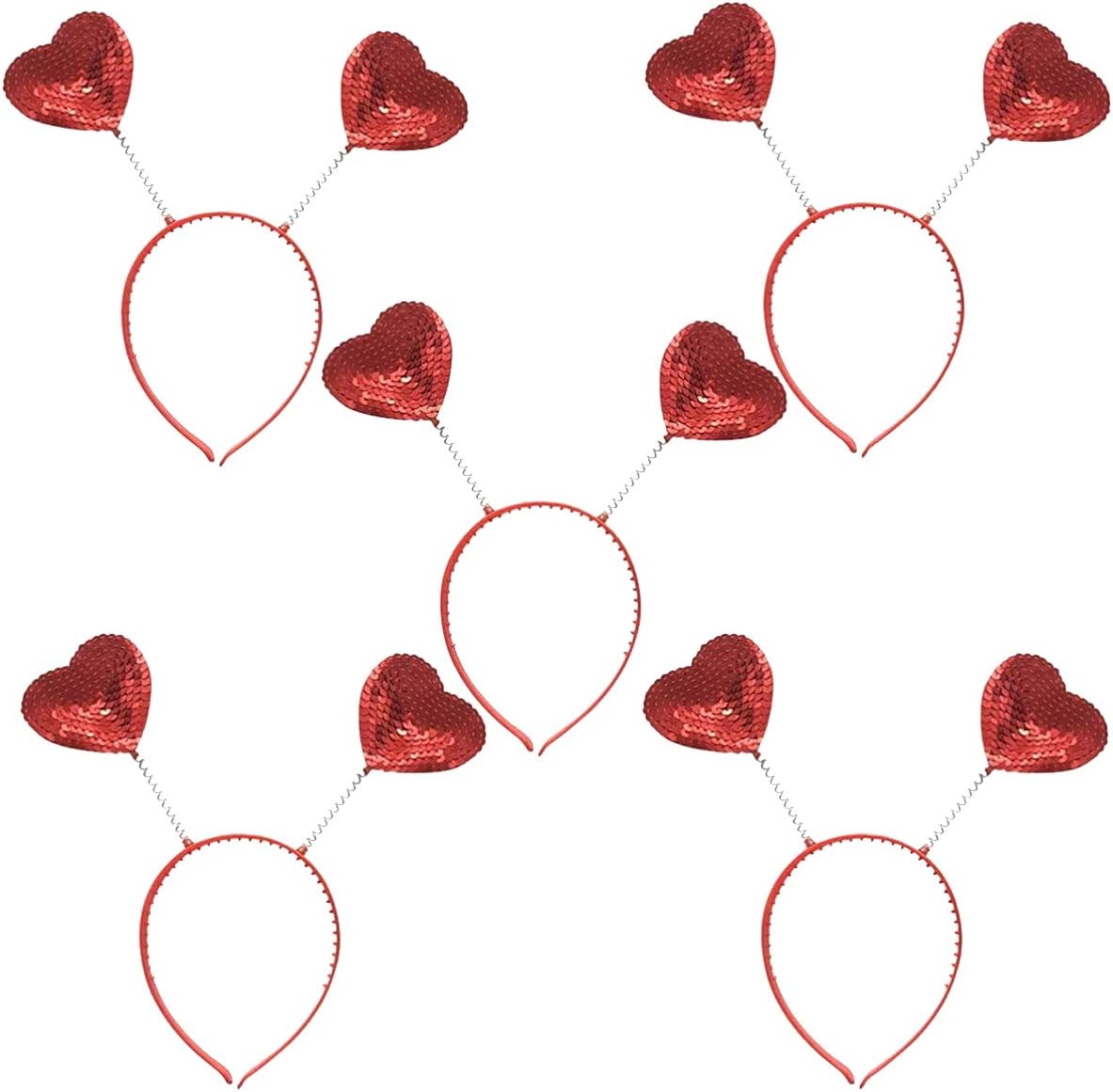 5 Pcs Red Heart Shape Sequin Hair Hoops Heart Head Bands for Girls Women Costumes Party Supplies, 5 Count (Pack of 1)