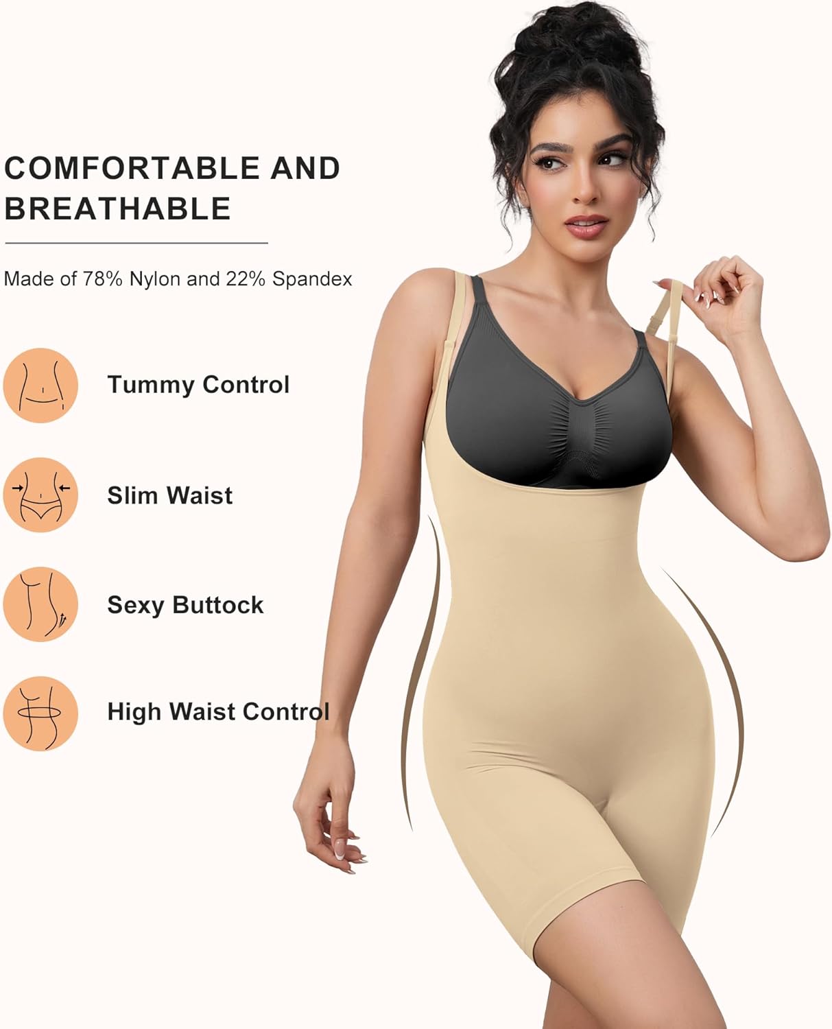 Mosebo Shapewear for Women Tummy Control Open Bust Body Shaper Seamless Compression Waist Trainer Bodysuit - Image 5