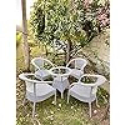 OM FURNITURE STORE D-8 Outdoor Furniture Garden Patio Seating Set 4+1 (4 Chairs, 1 Table Set) Balcony Furniture Coffee Table Set (White)