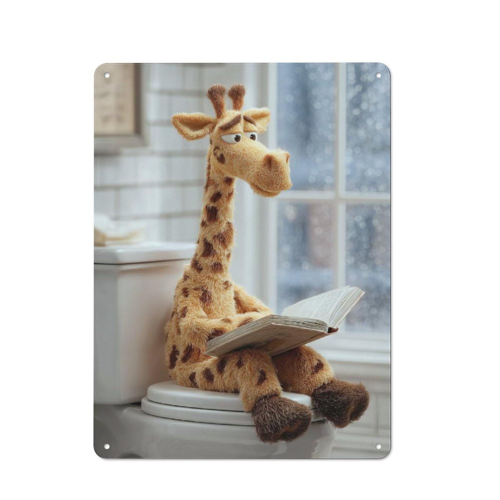 Junmoney Style-11 Giraffe Reading On Toilet Cottage Style Metal Wall Decor 40X30cm, Country Metal Sign For Kitchen, Cottage, Porch Or Garden Room