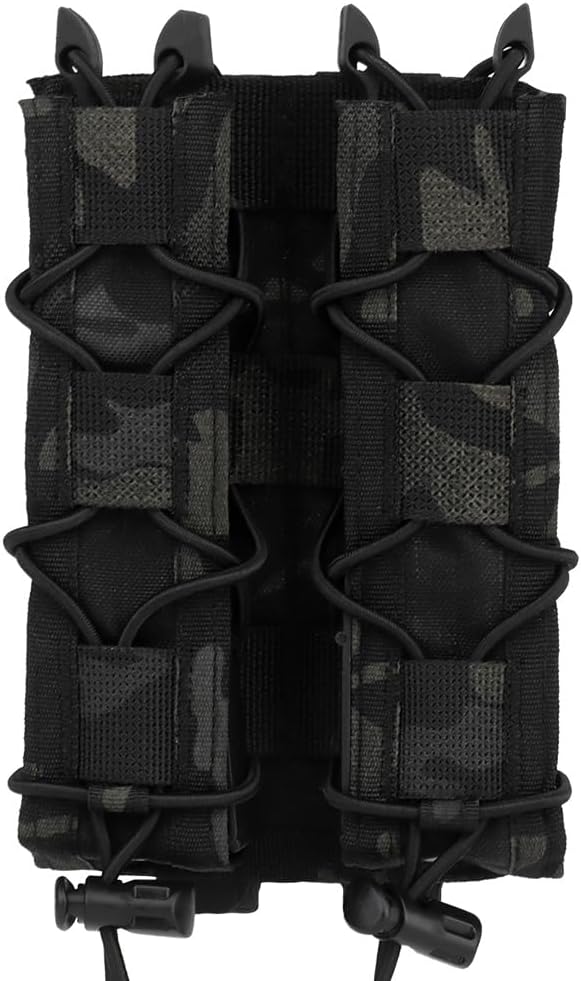 Tactical Double Extended 9mm Mag Pouch,Open Top Quick Pull Long Flashlight Holder Magazine Bag for Vest MOLLE/PALS