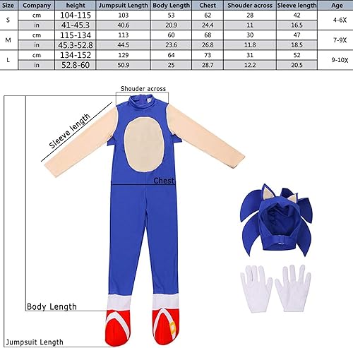 Miniatura 2 de Enterizo de The Hedgehog para niño y niña con guantes para la cabeza, traje de cosplay en general, trajes de traje sónico