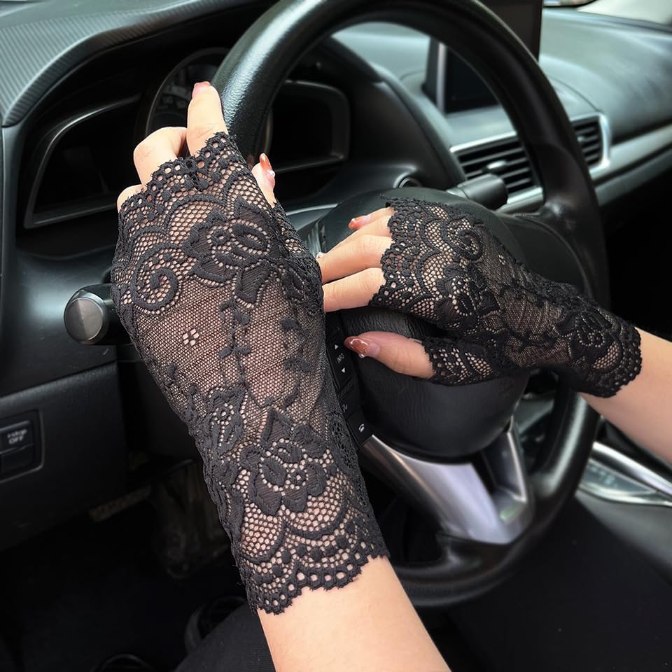 Women Lace Gloves Floral Pattern Short Glove for Wedding Prom Party Costume - Image 2