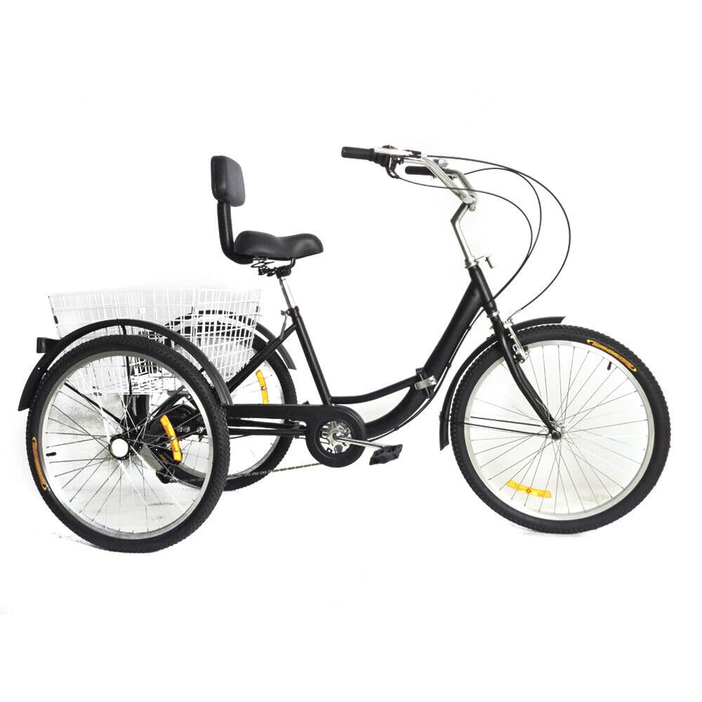 SHZICMY 61 cm (24 Zoll) faltbares Dreirad für Erwachsene, 7 Gänge, Cruiser, Trike, 3-Rad-Fahrrad, mit Einkaufskorb, 3-Rad-Senioren-Cruise-Trike, verstellbar für Einkaufen, Outdoor-Sportarten, Picknick