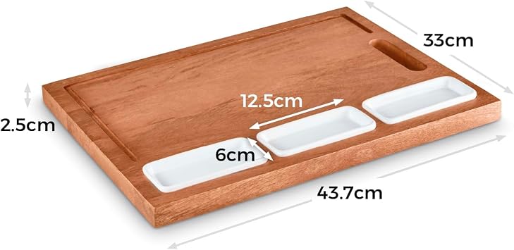 Tower Multi-Purpose Chopping Board with Ceramic Bowls, Suitable for Food Preparation and Serving, Mango Wood, T847044