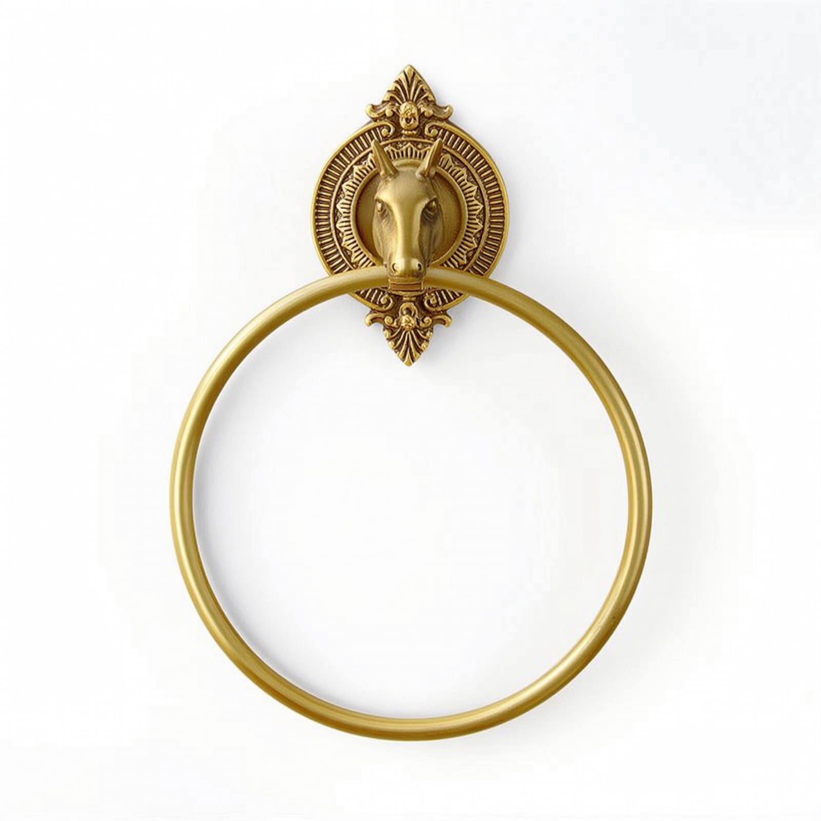 Toallero de Aro Decorativo para Baño Anillo Soporte Percha Latón con Placa Tallada Estilo Clásico Antiguo a Pared Adecuado para Lavabo Tocador Lavamanos Aseo 30cmx20.5cmx6cm