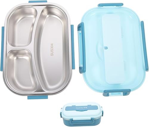 NOLITOY Caja divisora de 2 piezas Caja de almuerzo de metal Contenedor de almuerzo aislado Contenedor de alimentos aislado Contenedor de comida