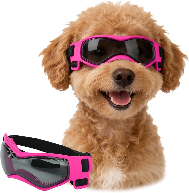 Óculos de Sol para Cães Pequenos LESYPET com Lentes de PC e Tiras Ajustáveis, Rosa