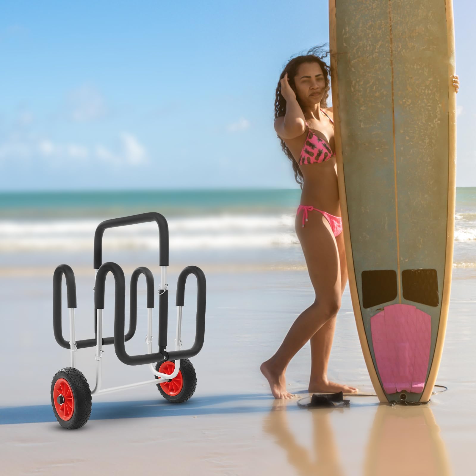 Carrito de transporte doble para SUP y kayak con ruedas, carrito de material de aluminio para un fácil movimiento de 2 tablas de remo y tablas de surf