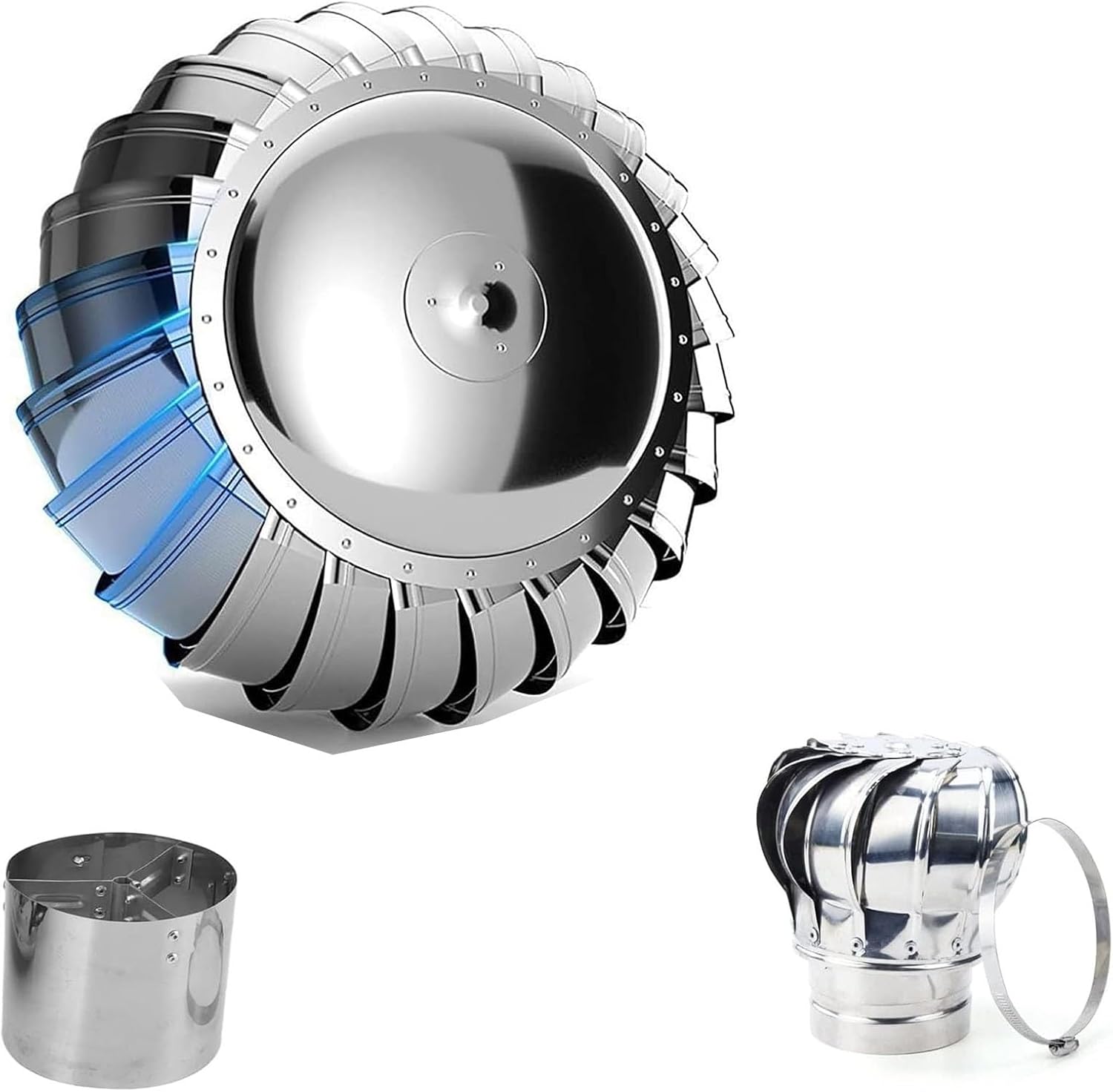 Internally Braced, Wind Turbines Whirlybird Turbines,100 mm / 4 in， Exhaust Cap Roof Flue Vent, Round Roof Exhaust Heat Dissipation Vents, Unpowered Rotation,