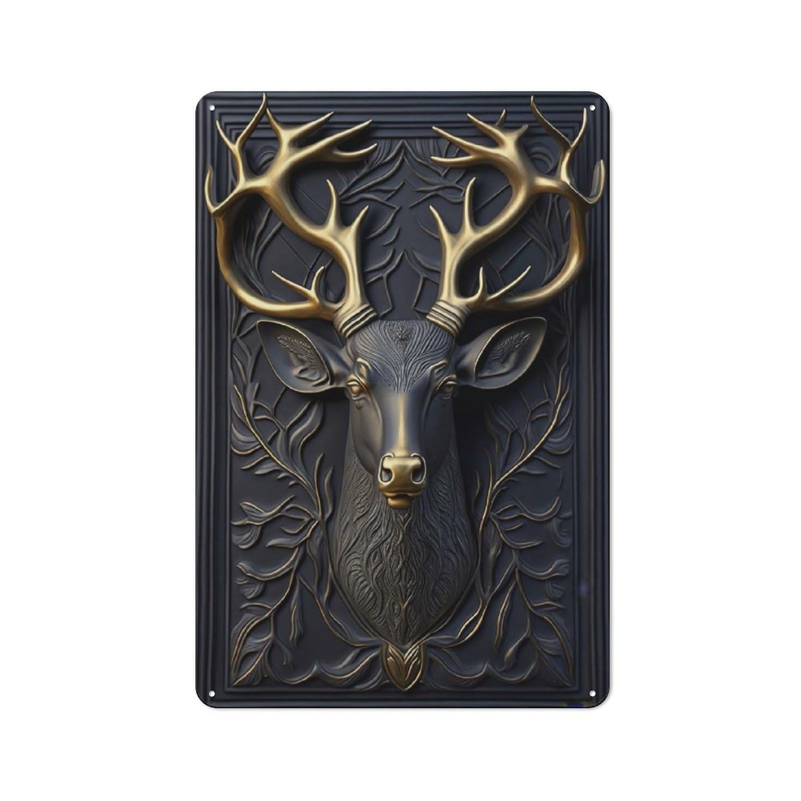Junmoney Style-1 Tin Wall Plaque 30X20cm With Deer Gold Relief Deco For Garage Wall, Suited To People Furnishing A Garage
