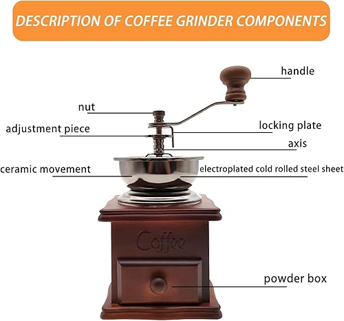 Miniatura 3 de Molinillo de café hecho a mano de madera de estilo retro, manivela de cerámica, cepillo de limpieza de molinillo de café hecho a mano, cuchara