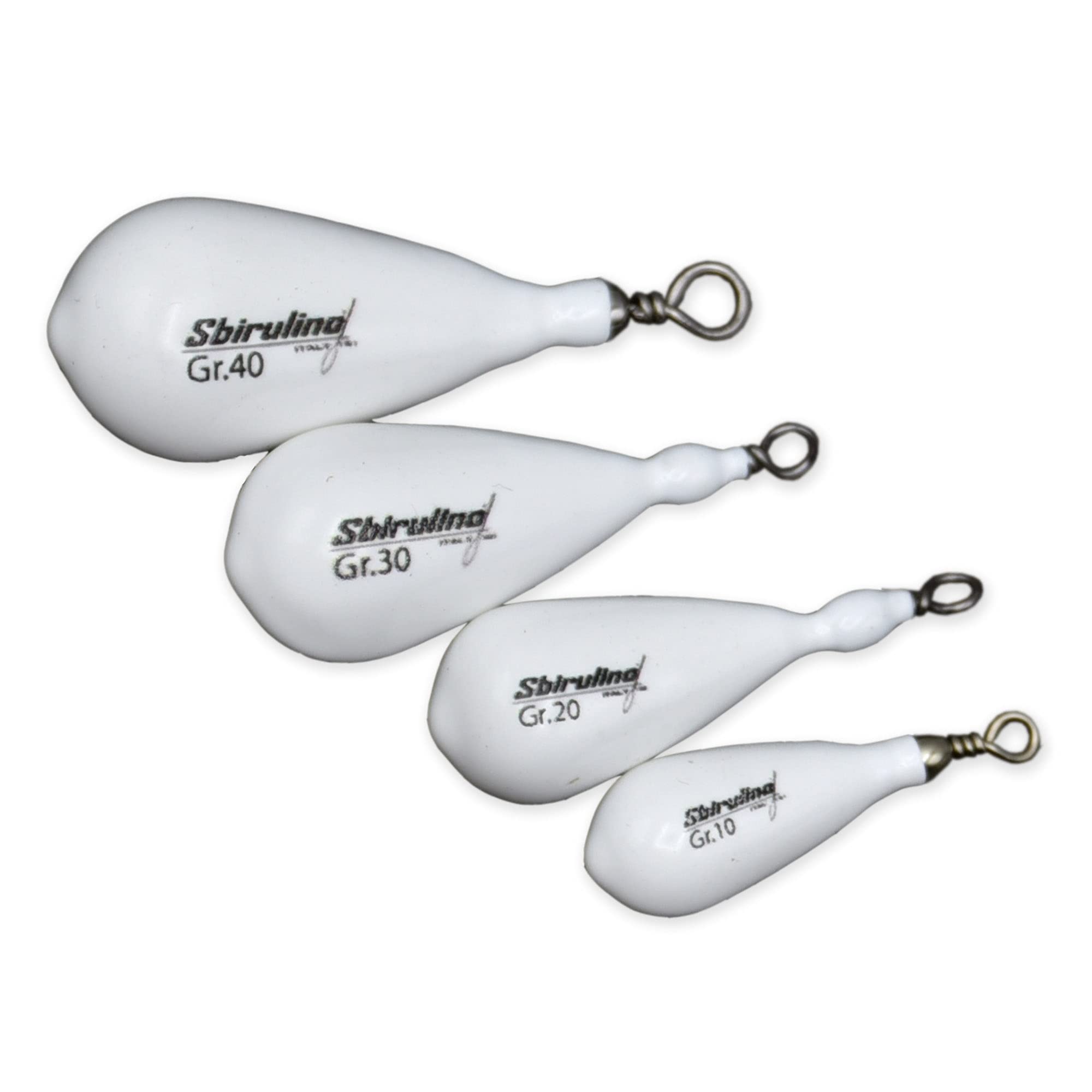 Sbirulino® Set 4 pezzi piombi a pera plastificati bianchi con girella