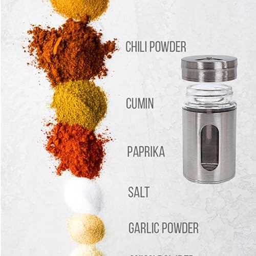 Miniatura 2 de Juego de 4 saleros y pimenteros de vidrio de acero inoxidable con tapas, 3 onzas para almacenar sal y pimienta, especias y condimentos con ventana