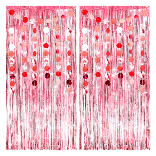2 Pack Rose Gold Tinsel Curtain Foil Fringe Curtain with 2 Pack Garlands by CHAROUP - Used condition - US$8.49