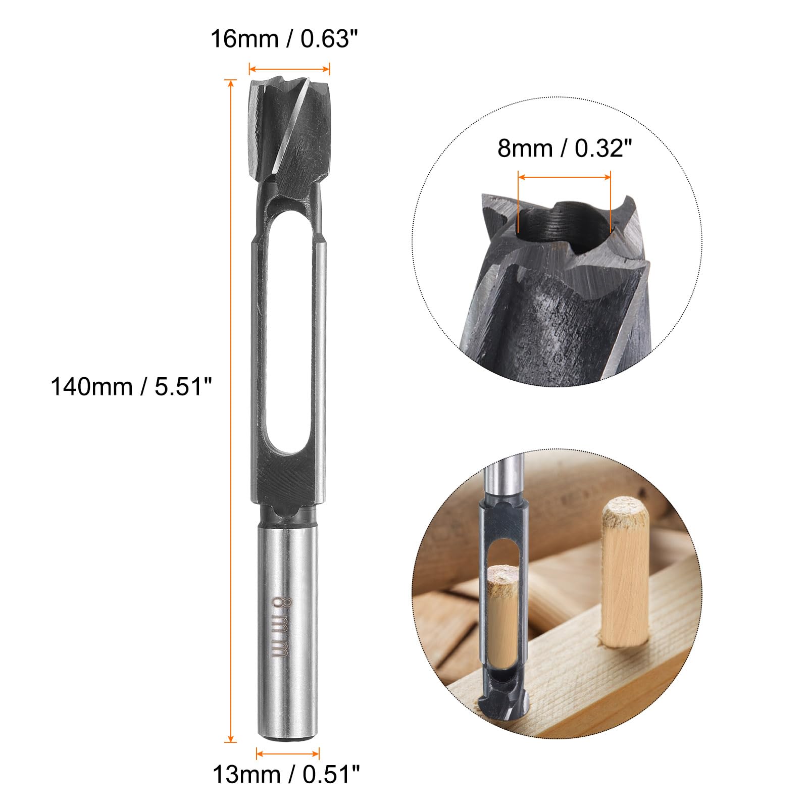 QUARKZMAN Bois Tenon Cheville Bouchon Fraise 8mm Métrique Tenon Cheville Outils de coupe Foret Mèche Haute Vitesse Acier Bois Bouchon Cheville Fraise avec Queue ronde