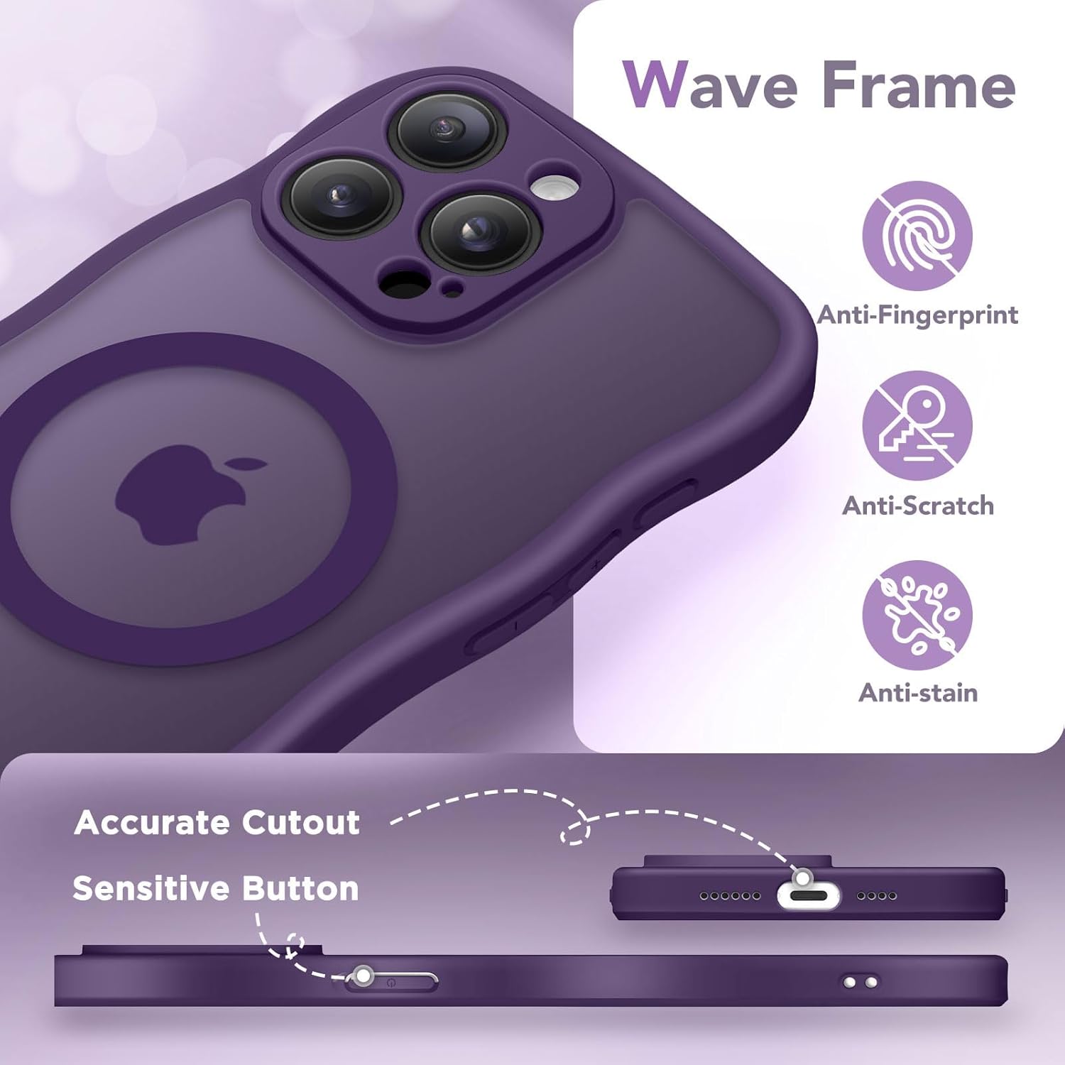 CAPRARO Cute for iPhone 14 Pro Max Case, Compatible with MagSafe, [Curly Wave Edge] [Full Camera Protection] [14 FT Drop Protection] Magnetic Phone Case for 14 Pro Max 6.7 Inch, Deep Purple - Image 7