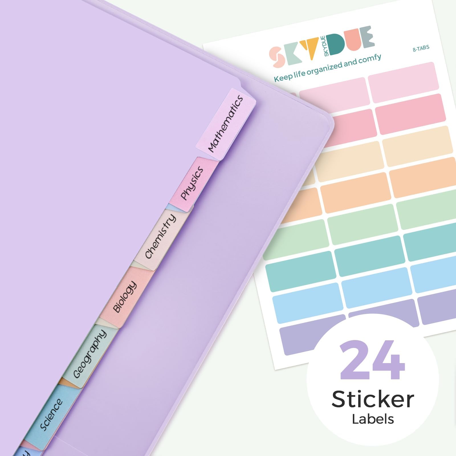 SKYDUE Raccoglitore a 3 anelli da 5 cm, con 8 divisori e 24 etichette, grande capacità, organizer per carta formato lettera, raccoglitore estetico scolastico per documenti, organizzazione di ufficio e