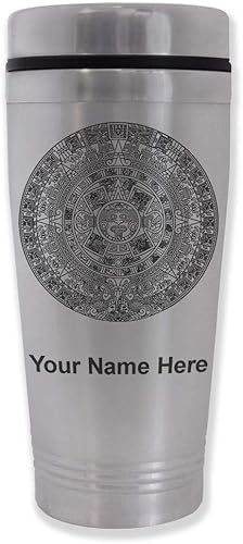 LaserGram Taza de viaje de 16 onzas, calendario azteca, grabado personalizado incluido
