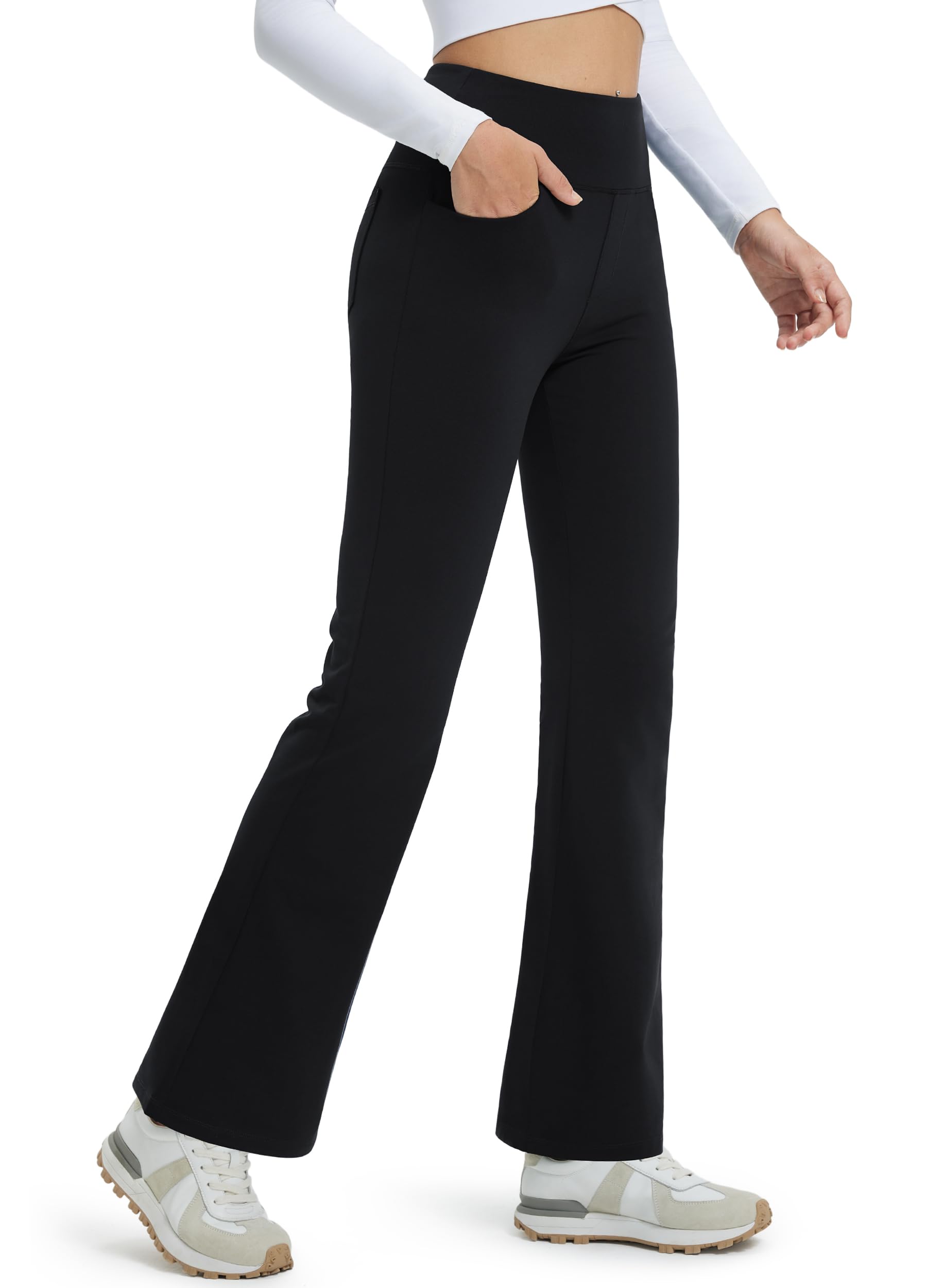 Thermo Flare Leggings Hiver Repoussant l'eau Taille Haute Douillettes Polaire Pantalon de Yoga Thermique Pantalon