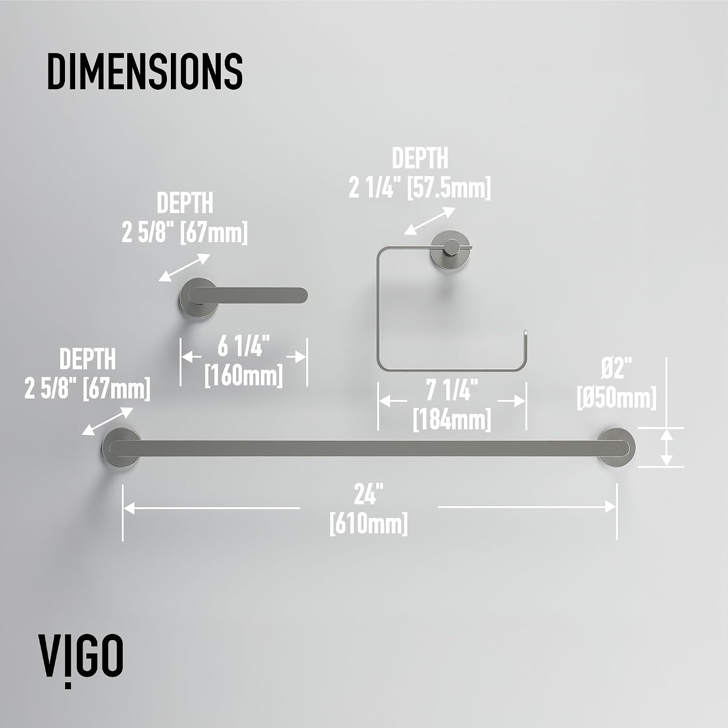 VIGO Arden 3 Pieces Bathroom Hardware Set, 24 inch Towel Bar, Hand Towel Holder, Toilet Paper Holder Wall Mounted, Stainless Steel Bath Accessory Set Brushed Nickel Finish image 5
