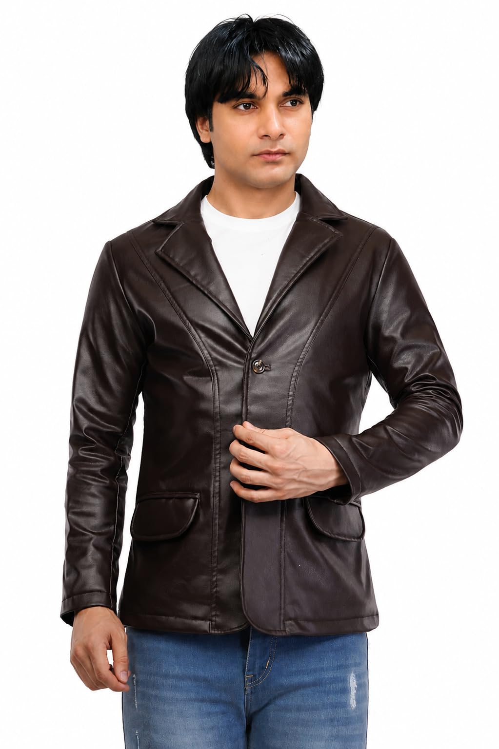 wolver Men's Faux Leather Blazer with Notch Lapel Regular Fit-picture-19