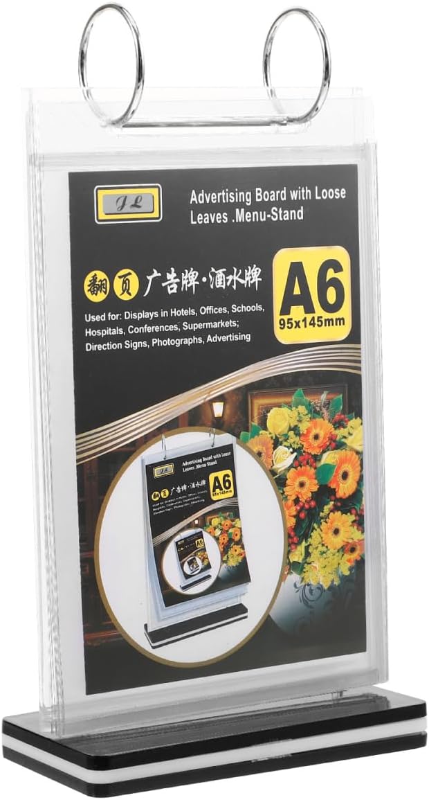 Veemoon Flip Menu Holder Stand, A6 Acrylic Plastic Folder Stand Vertical Sign Holder Table Flip Display Frame with Base Clear Desktop Standing Menu Sign for Restaurant Bar Cafe 4x6 Inch