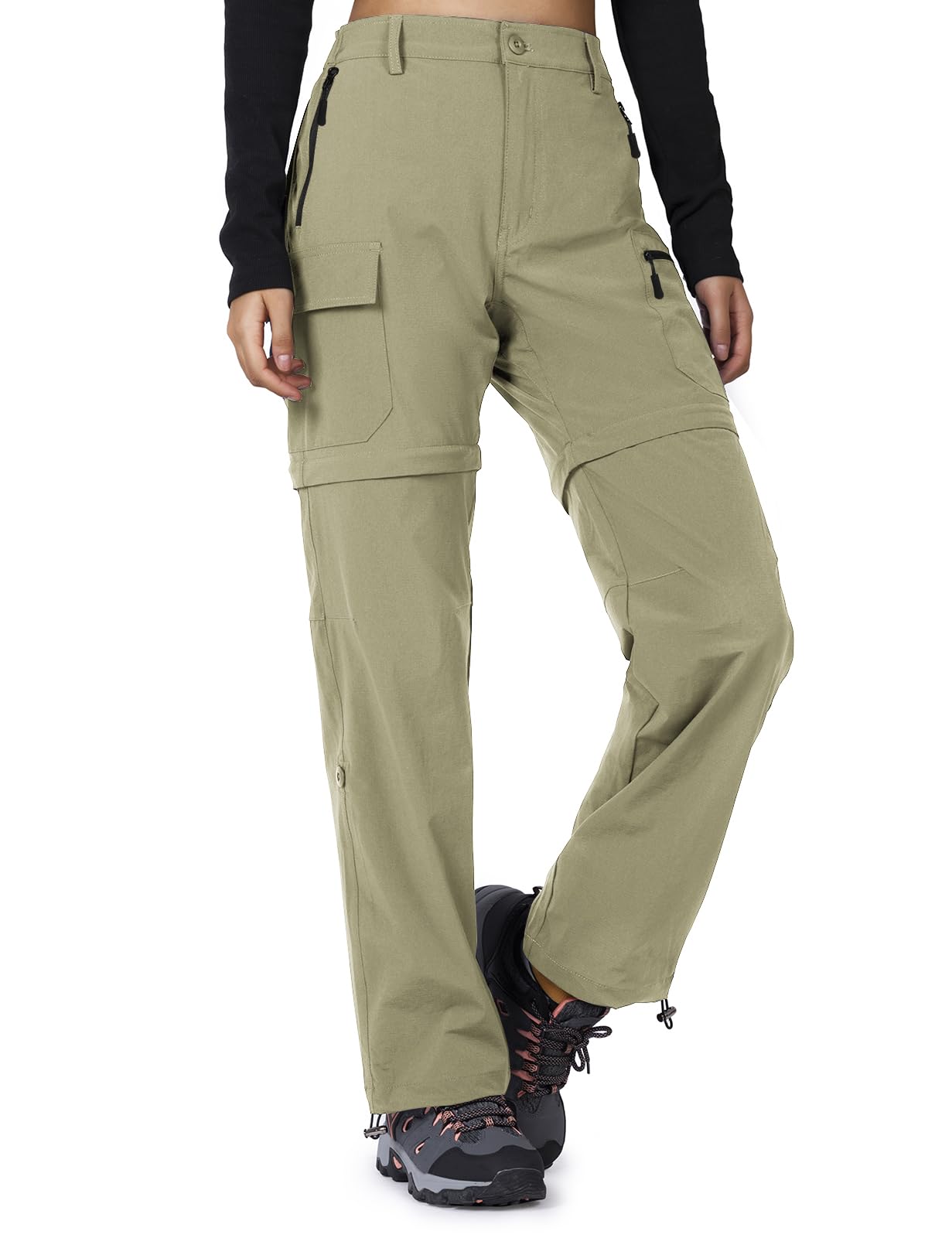 Cycorld Pantaloni da trekking da donna, con cerniera, traspiranti, da trekking, elasticizzati, rimovibili, per attività all'aria aperta, estivi, funzionali