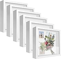 TOUYINGER 6-Pack 8x8 White Acrylic Shadow Box Frames - 3D Display Case for Memorabilia, Crafts, Tickets & Photos