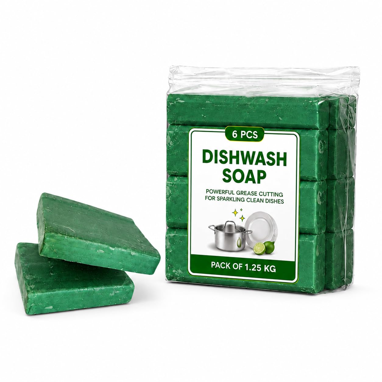 Dishwash Soap Bar, Pack of 6, 1.25 kg, Lime Fresh | Powerful Grease Cutting, Removes Oil Stains, Rich Foam Deep Clean, Safe on Hands, Spotless Shiny Utensils-image-44