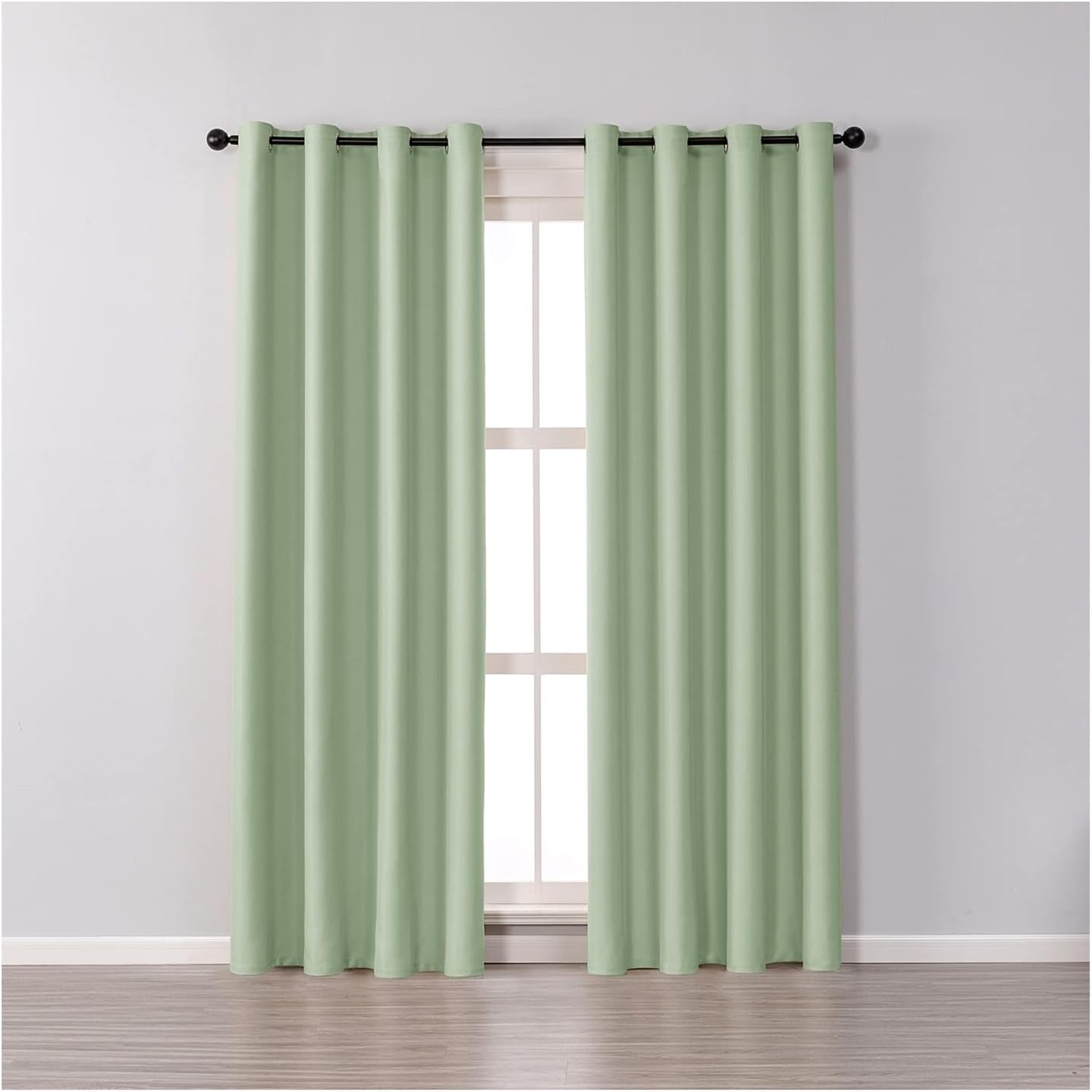 Daesar Bedroom Curtains 2 Panels Blackout, Eyelet Curtains Polyester Green Solid Color Blackout Drapes for Living Room Darkening 40" W x 54" L