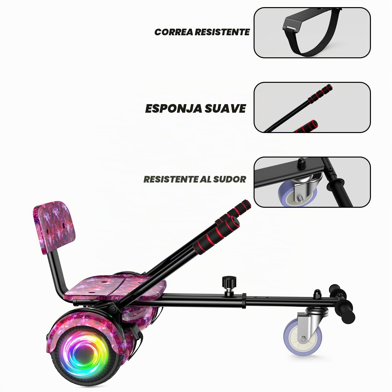 SISIGAD Hoverboards de 6.5 pulgadas con hoverkart, Bluetooth y luces LED, regalo ideal para niños