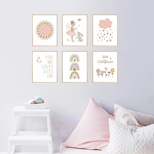 Miniatura 4 de FSZSEES Juego de 6 impresiones artísticas de pared para habitación de niñas, decoración de pared de guardería, estampado bohemio, sol, arco iris,