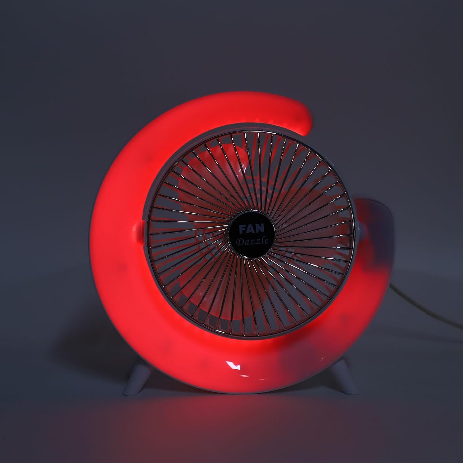 LIANGLIDE USB Rechargeable Compact Desk Fan with Colorful Lights, Running Quiet Powerful Wind Circulation for Office Home Bedroom, for Desktop, Car, Camping