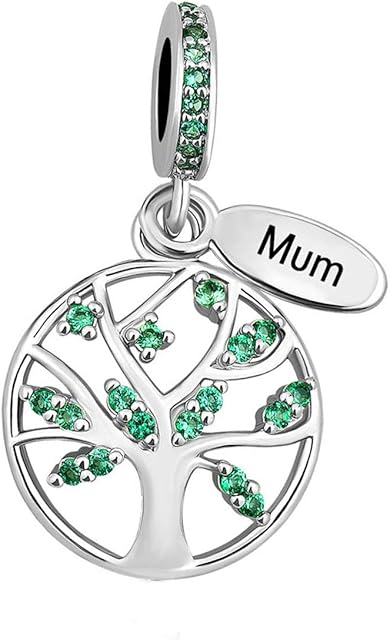 FGT Women Girls Family Tree of Life Charms for Bracelets Necklaces Pendants Compatible with Pandora Charms Bracelets Love Heart Green CZ Gift for Mum Grandma Wife Family Daughter Mothers Day Birthday
