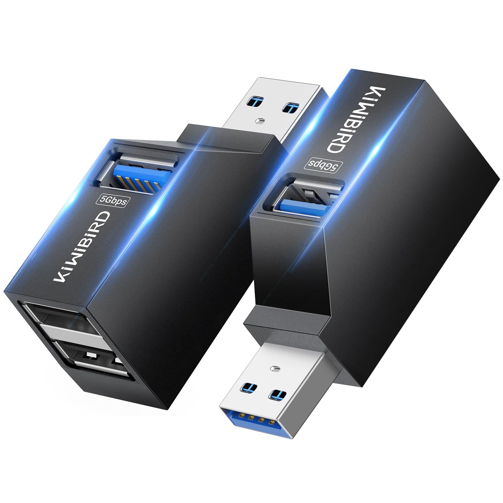 KiWiBiRD Mini USB Hub Splitter Doppelstecker USB Verteiler Adapter zum Laden Strom Mehrfach Port (1x USB3.0, 2X USB2.0) 2 Stück Kompatibel mit Laptop MacBook PC Flash-Laufwerk Drucker Tastatur Maus