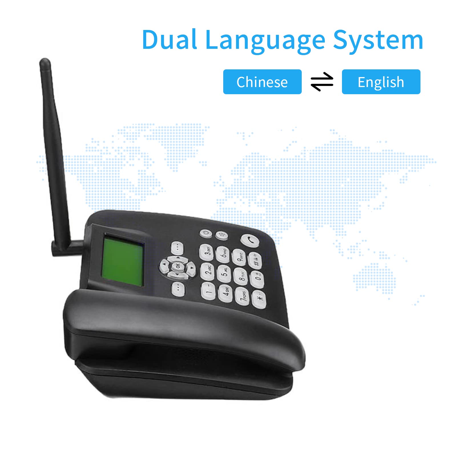 Téléphone Fixe sans Fil 4G Support de Bureau GSM 850/900/1800/1900MHz Carte SIM Antenne Radio-Réveil Fonction SMS pour Maison Centre d'appels