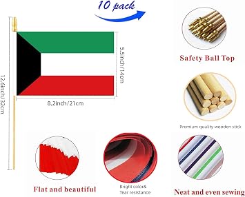 10 Pack Kuwait Flags -KW Handheld Flag-Desktop Flag-5x8 In, kuwaitis Mini Flag. Suitable For Party Decorations, Store Displays, Bar Decorations And National Day Parades.