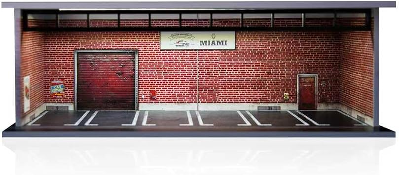 1/64 Diorama Display Garage with LED Lights for Hot Wheels & Matchbox, Lighted Model Car Display Case with Dust Cover, Stackable Diecast Car Showcase for Desk, Man Cave Decor & Collectors