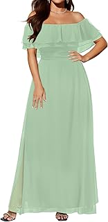 Women's Bridesmaid Dresses for Wedding Plus Size Formal Off The Shoulder Chiffon Maxi Dresses
