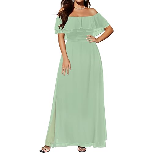 Pinup Fashion Women's Bridesmaid Dresses for Wedding Plus Size Formal Off The Shoulder Chiffon Maxi Dresses
