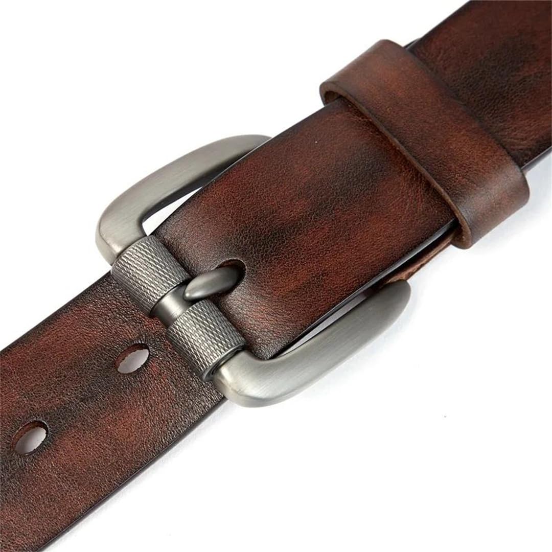 Yeuyyben Cinturón de piel auténtica para hombre con hebilla de pin, estilo vintage, casual, de negocios, para jeans
